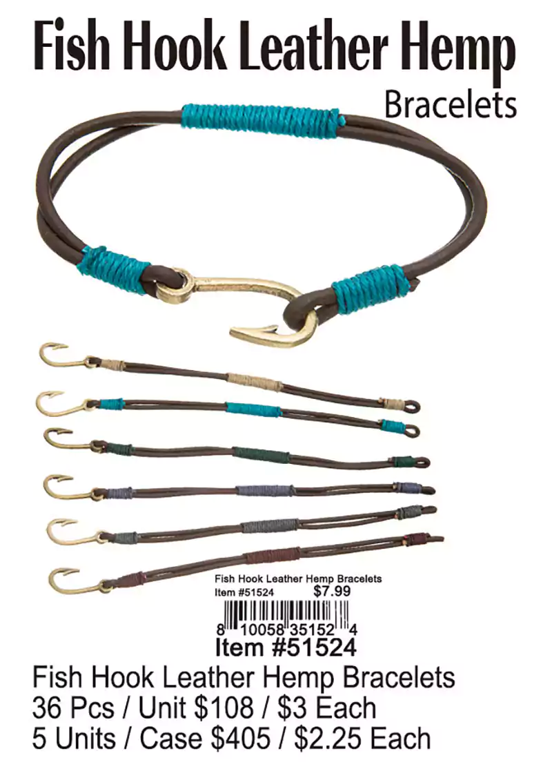 Fish Hook Hemp Leather Bracelets